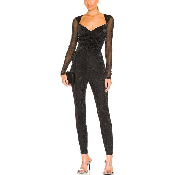 NBD Black Catsuit  Jumpsuit MEDIUM Glitter Cocktail Designer Revolve $228 NEW - Picture 1 of 9
